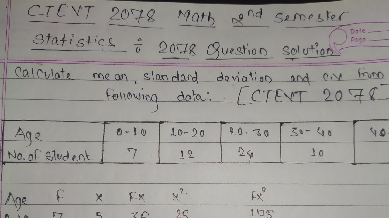 Find mean standard deviation and CV | CTEVT Diploma 2nd semester math | 2078 question paper solution