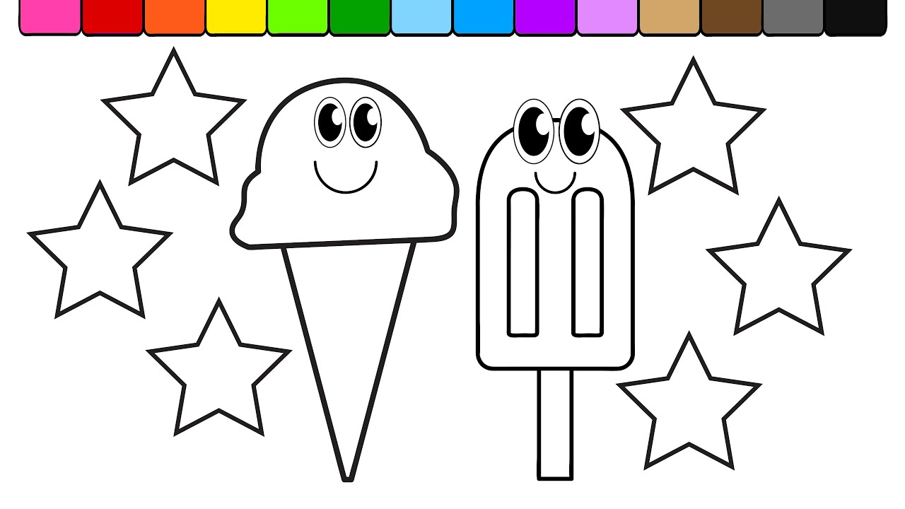 Learn Colors for Kids and Color this Ice Cream and Rainbow Star Coloring Page 2