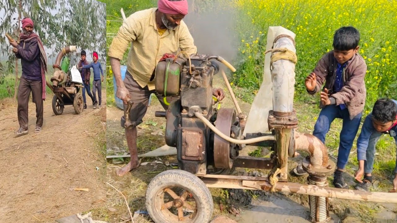 Farming Water irritation Setup|| Diesel engine Water Pump Machine Setup Kisan Village Life 