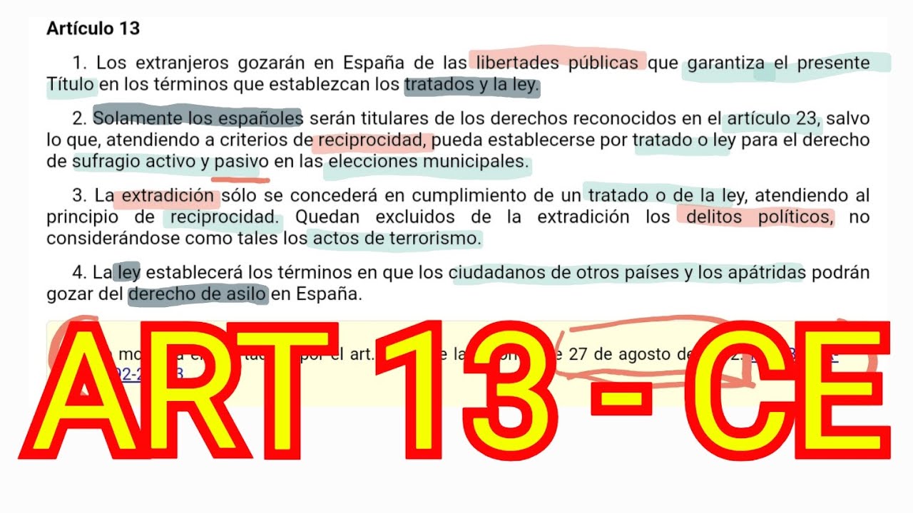 ARTÍCULO 13 - Constitución Española - Extranjeros Extradición Asilo- OPOSICIONES