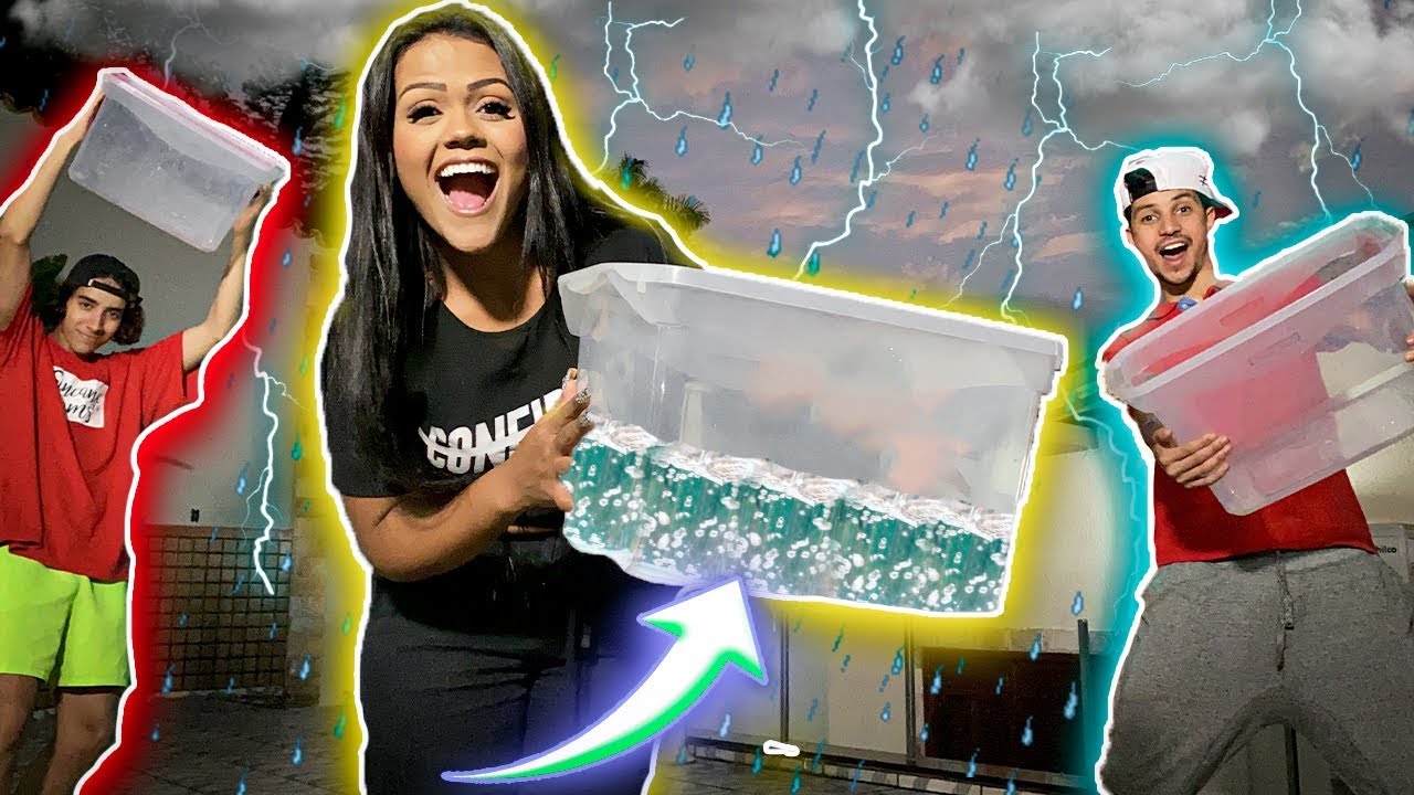QUEM PEGAR MAIS AGUA DA CHUVA EM 10 MINUTOS GANHA !!!
