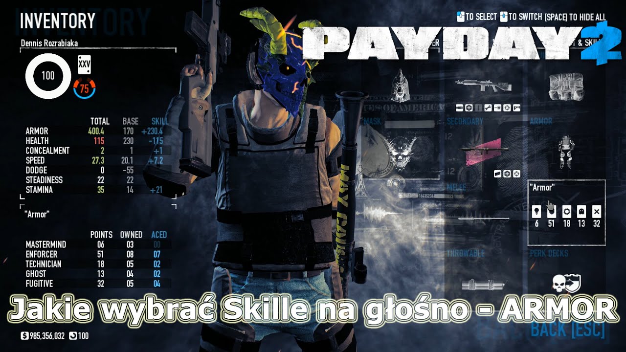 PayDay 2: Poradniki #16 - Buildy - Jakie wybrać Skille / Umiejętności na głośno? - ARMOR