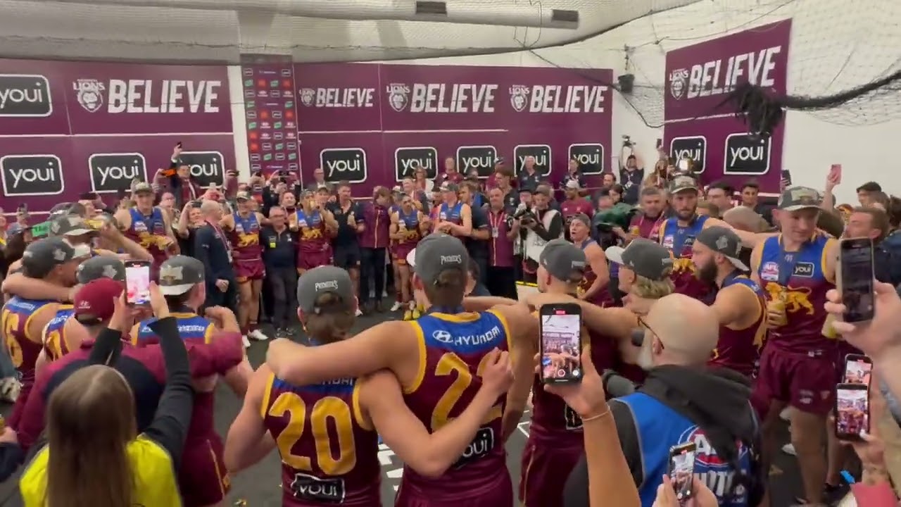 Brisbane Lions sing the song after winning 2025 AFL premiership