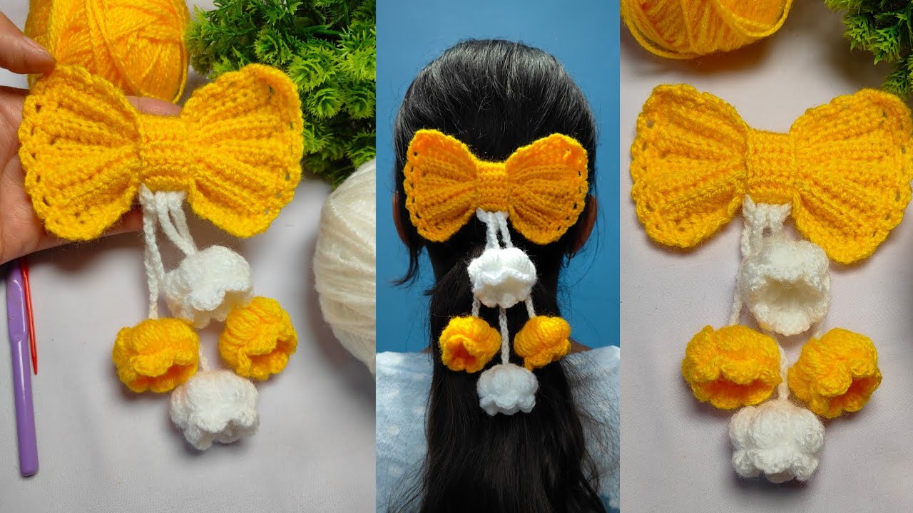 Crochet Bow Hair clip 🥰Bell Flowers hair clips 💞 Hair accessories/Easy to Make for Beginners 