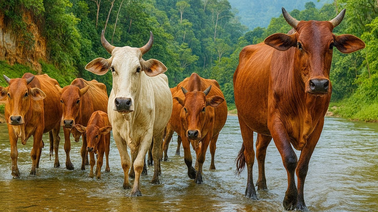 Aktivitas Sapi lembu berjalan pulang Menuju kandang, Suara Sapi Moo, Sapi Lucu Berkerumunan di jalan