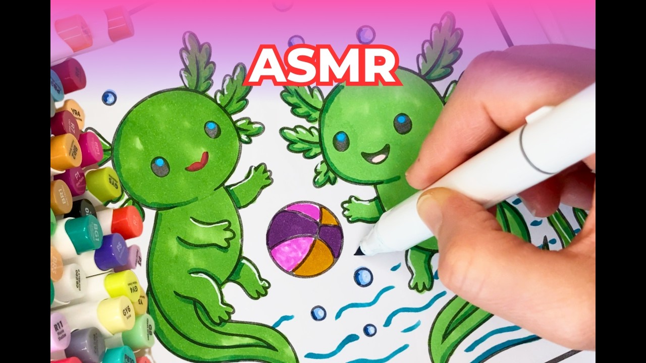 Relax and Unwind with This ASMR – Cute Axolotls Playing with a Ball | Relaxing Coloring