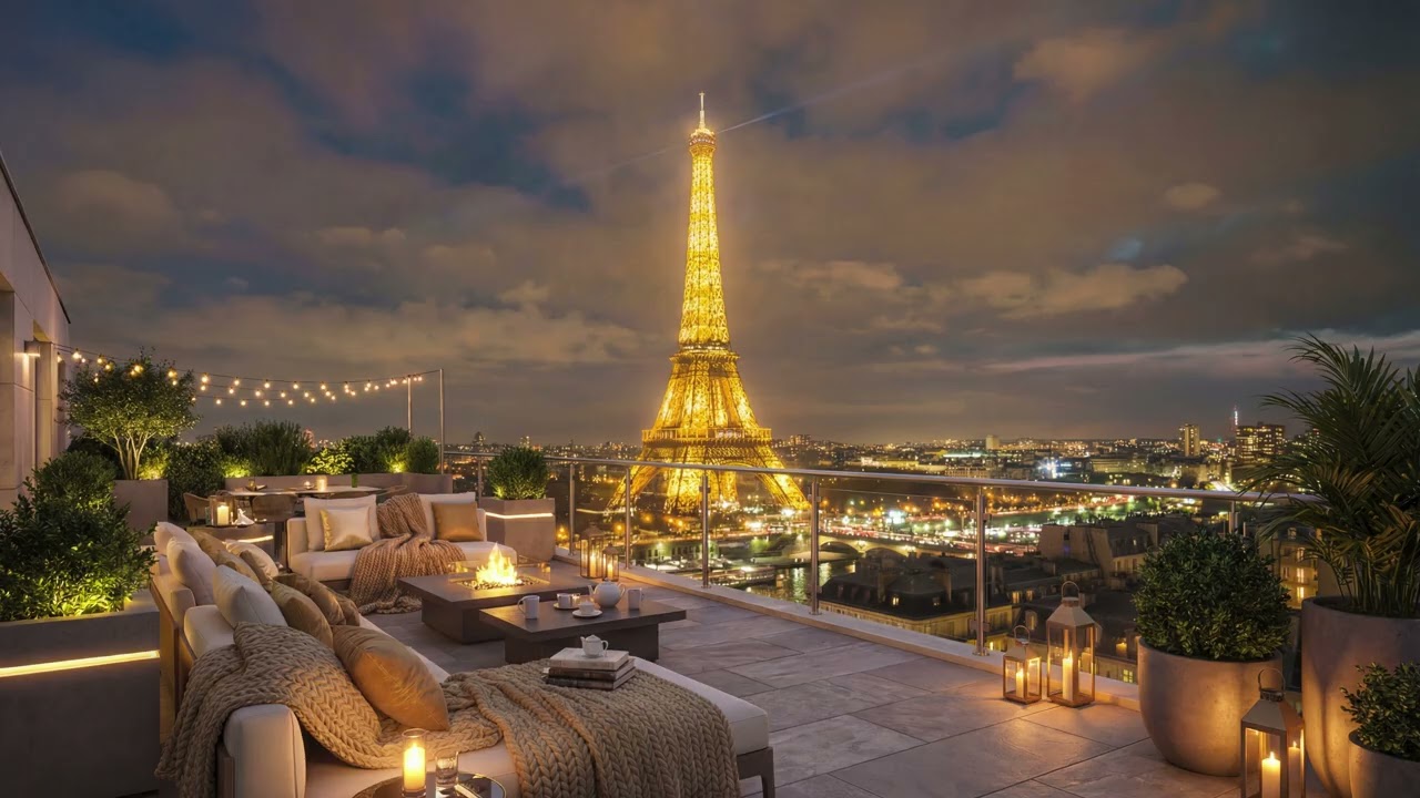 Smooth Bossa Nova Jazz in Paris Terrace ☕ Relaxing Eiffel Tower Jazz for Good Mood | 1 Hour Music