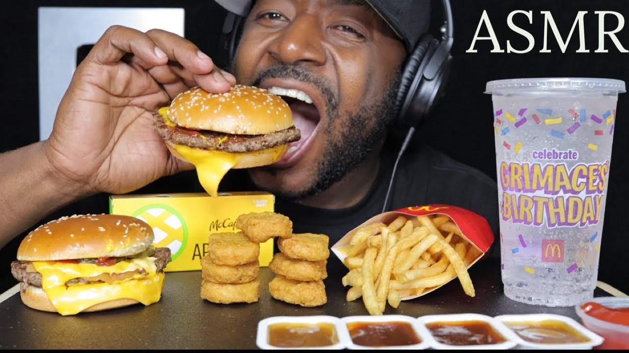 ASMR EATING MCDONALDS BACON CHEESEBURGER, CHICKEN NUGGETS, FRENCH FRIES & APPLE PIE. MUKBANG TCASMR