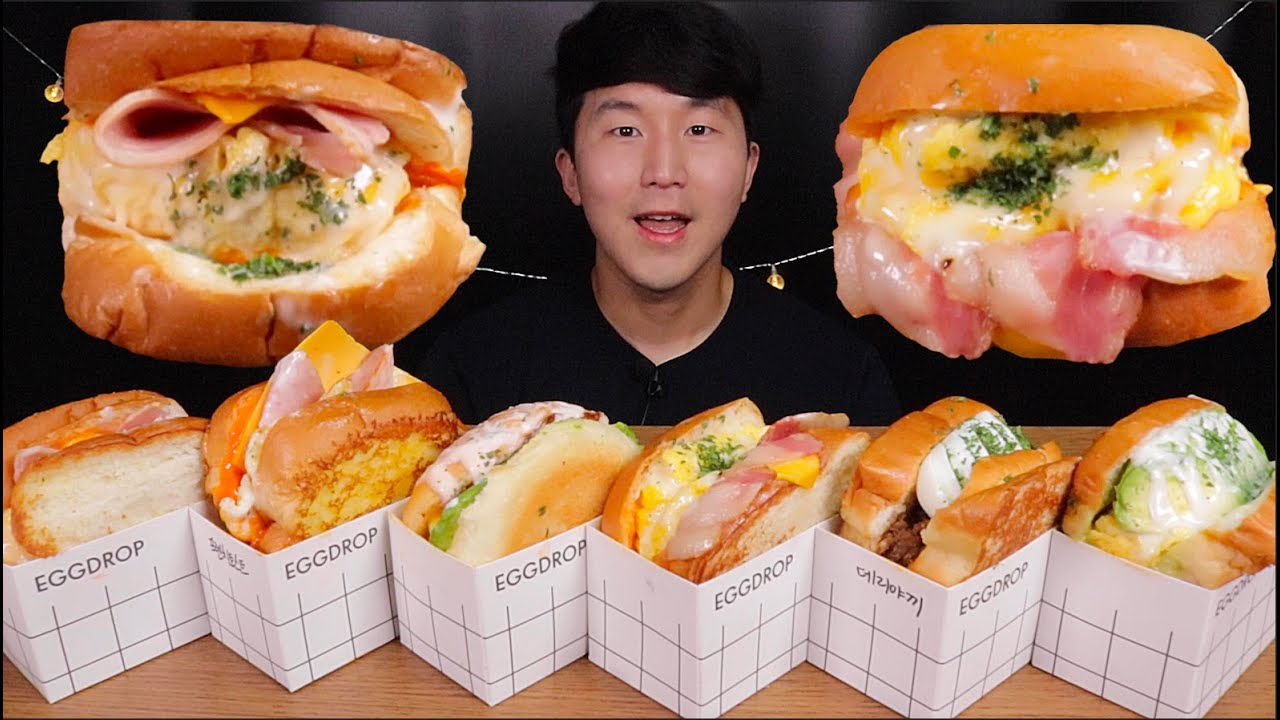 [SUB]에그드랍 토스트 전 메뉴 먹방 (Egg drop toast all meal menu)#MUKBANG