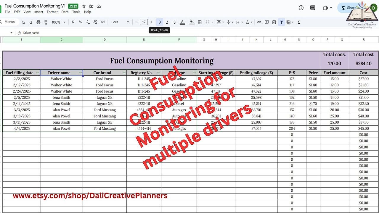 Fuel Consumption Tracker in Excel for Multiple Drivers | Easy Tutorial with Drop-down Filters