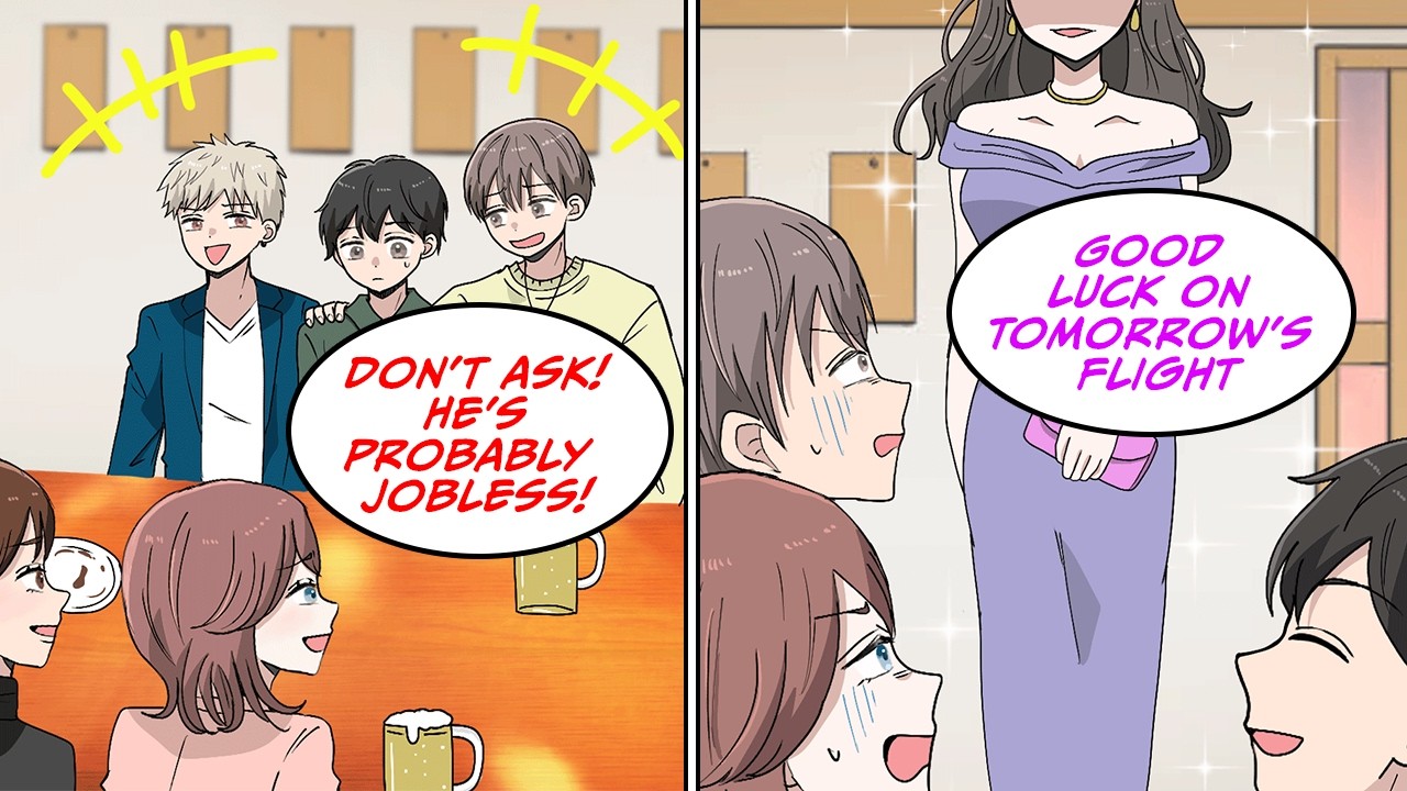 My former classmates laughed at me but then our beautiful flight attendant  arrived... [Manga Dub]