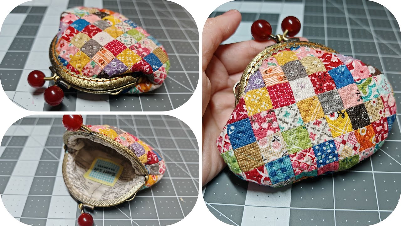 Mini quilt/patchwork 8.5cm frame clasp coin purse/fermoir rétro métallique porte-monnaie tuto#0149