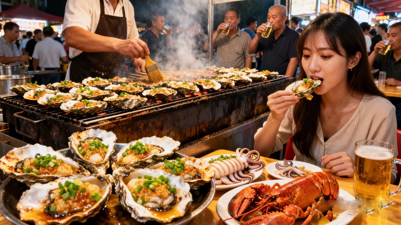 震惊！深夜福建夜市，一顿海鲜配啤酒花掉3天伙食费！这该死的烟火气！【我是忐忑妞】