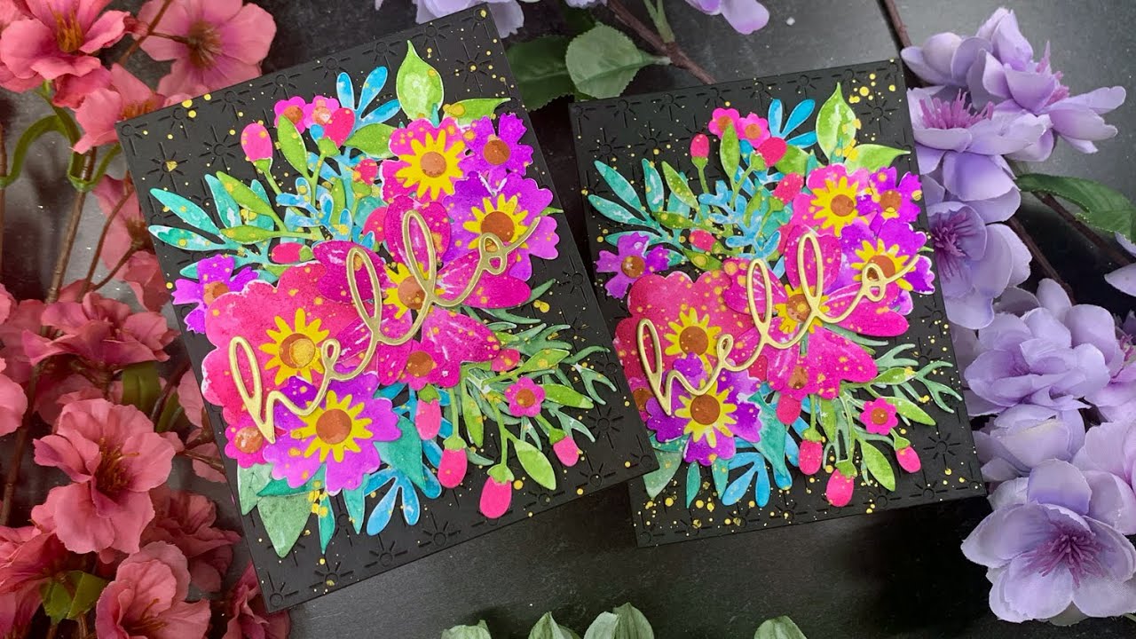 Ink Smooshed Die Cuts Cards | SSS Aurora Blooms Die Set