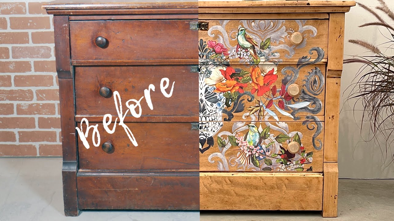 Hand Painting with Chalk Paint +  Stencilling with Glass Bead Gel  |  Wood Dresser Makeover Part 2