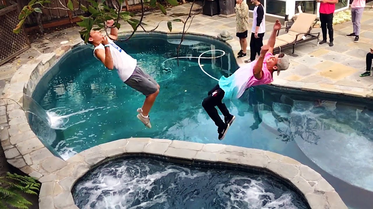 *DANGEROUS* PRO FLIPS BY THE POOL!