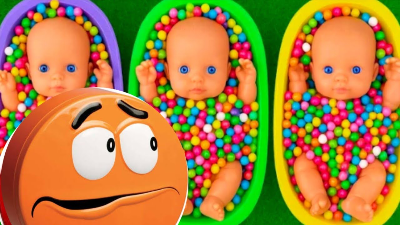 Full of 3 Rainbow Bathtubs Candy With M&M's &Magic Slime Cutting Video 