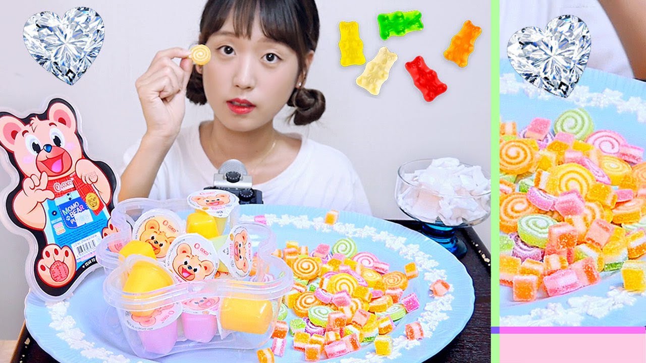 무지개 젤리, 과일 제리뽀, 코코넛 리얼사운드 먹방:: 알록 달록 보석같아! (ENG / JP SUB) Jelly & Coconut ゼリー ココナッツ [이루리]