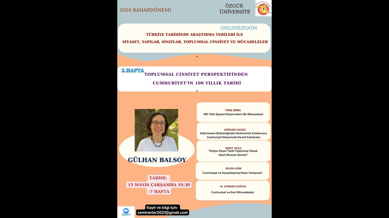 Gülhan Balsoy  / “Toplumsal Cinsiyet Perspektifinden Cumhuriyet'in 100 Yıllık Tarihi”