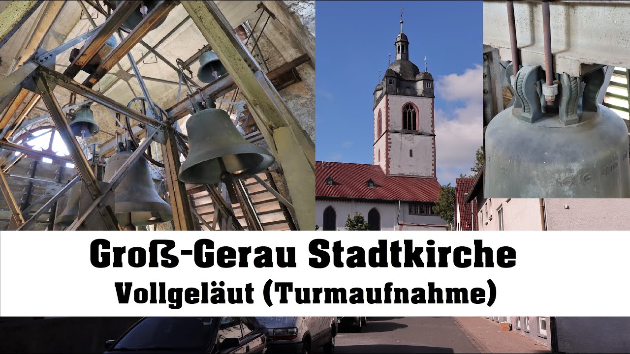 GROß-GERAU (D), ev. Stadtkirche, Vollgeläut (Turmaufnahme)