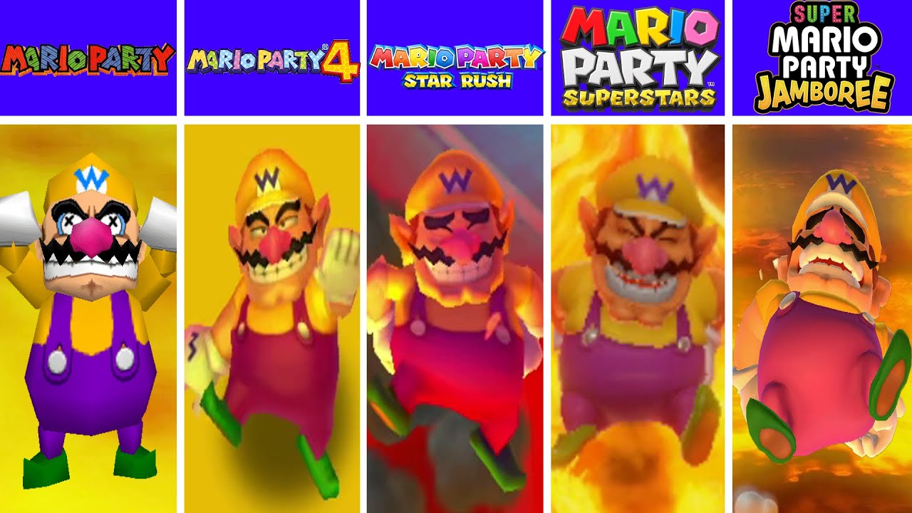 Evolution of Wario Falling in Lava, losing Mario Party Games (1998-2025)
