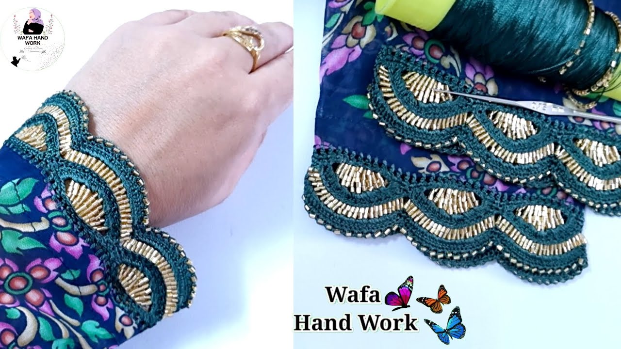 Crochet Lace Border Sleeves | New Qureshia Design 💚 Crochet Beads Work | @fatimahandmade