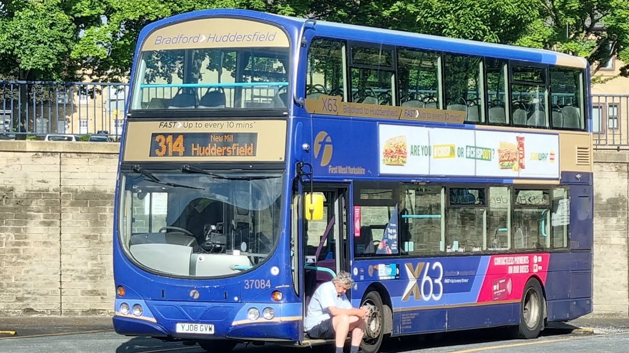 Holmfirth to Huddersfield YJ08 GVW 37084 Volvo B9TL Wright Eclipse Gemini First X63 branded on 314
