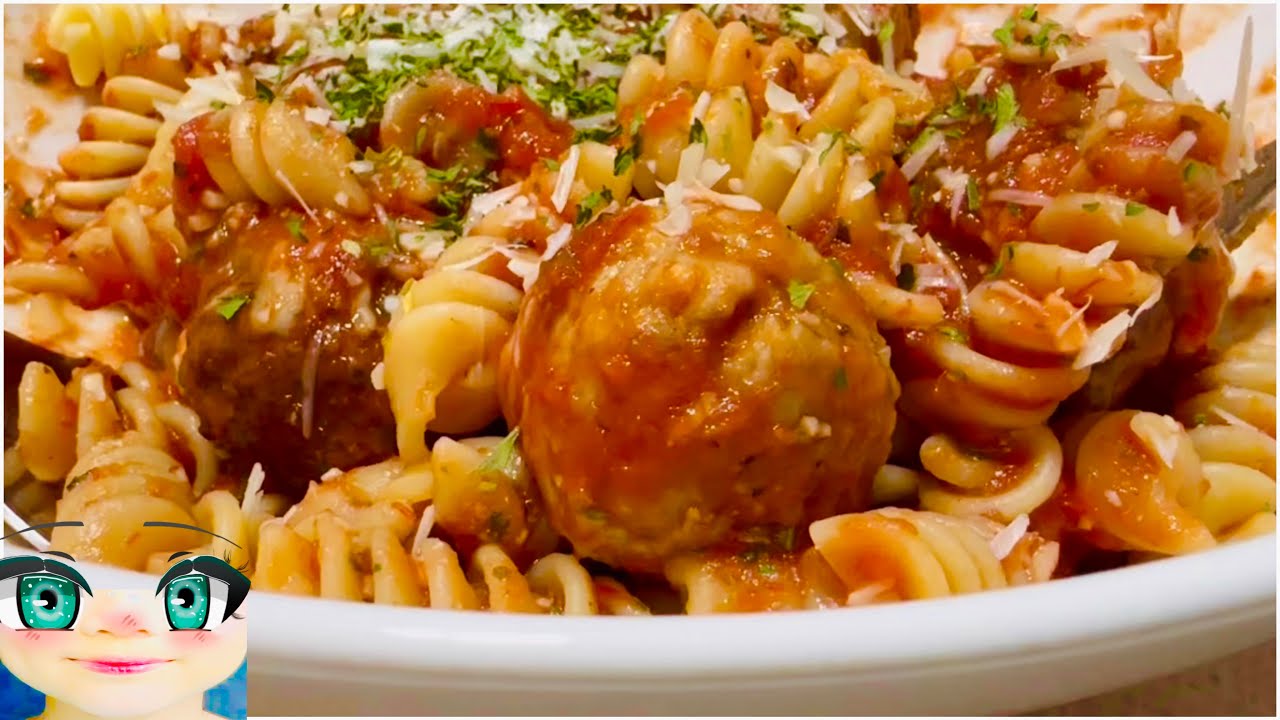 ASMR Eating Fusilli pasta with Tomato Sauce Cheese and Meatballs (beef) Mukbang [ Jennie asmr ]