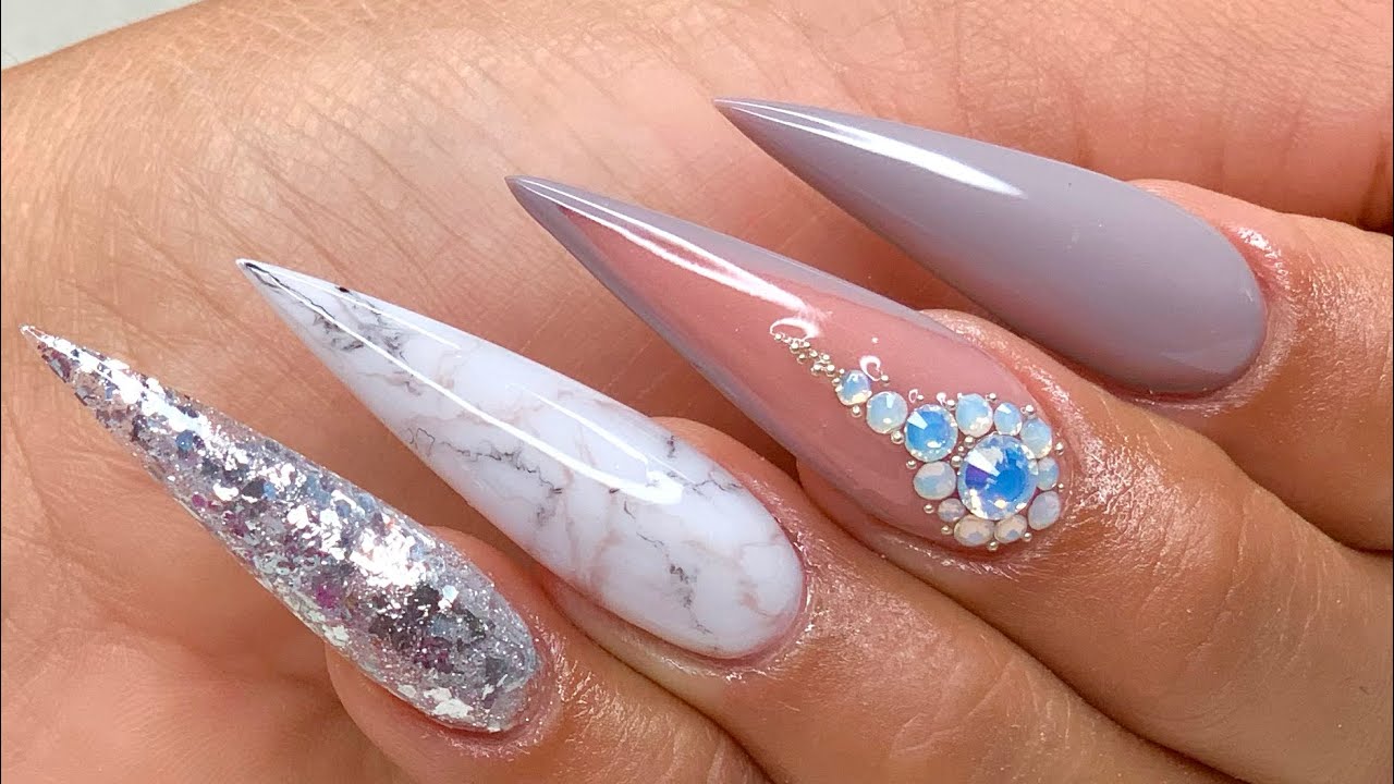 Diseño en tonos grises | como hacer EFECTO mármol con GEL | cristal ópalo | #MADAMGLAM