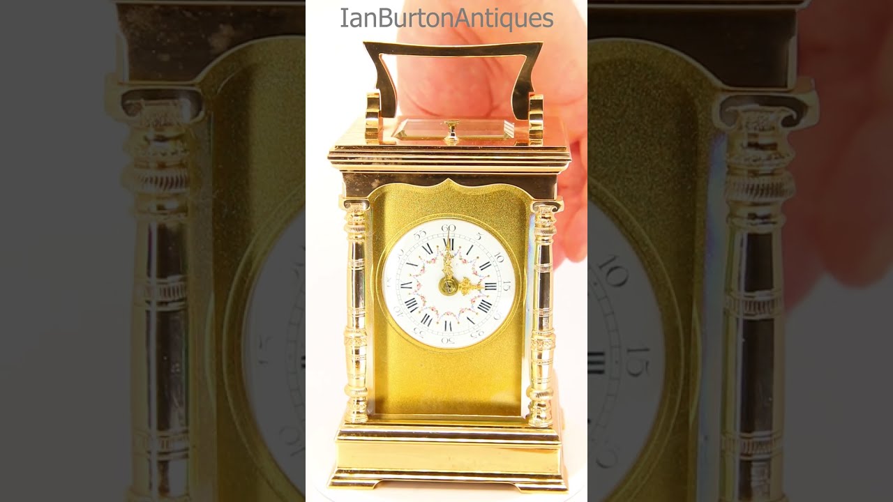 Antique French Carriage Clock With Carrying Case Brass Repeating Circa 1900