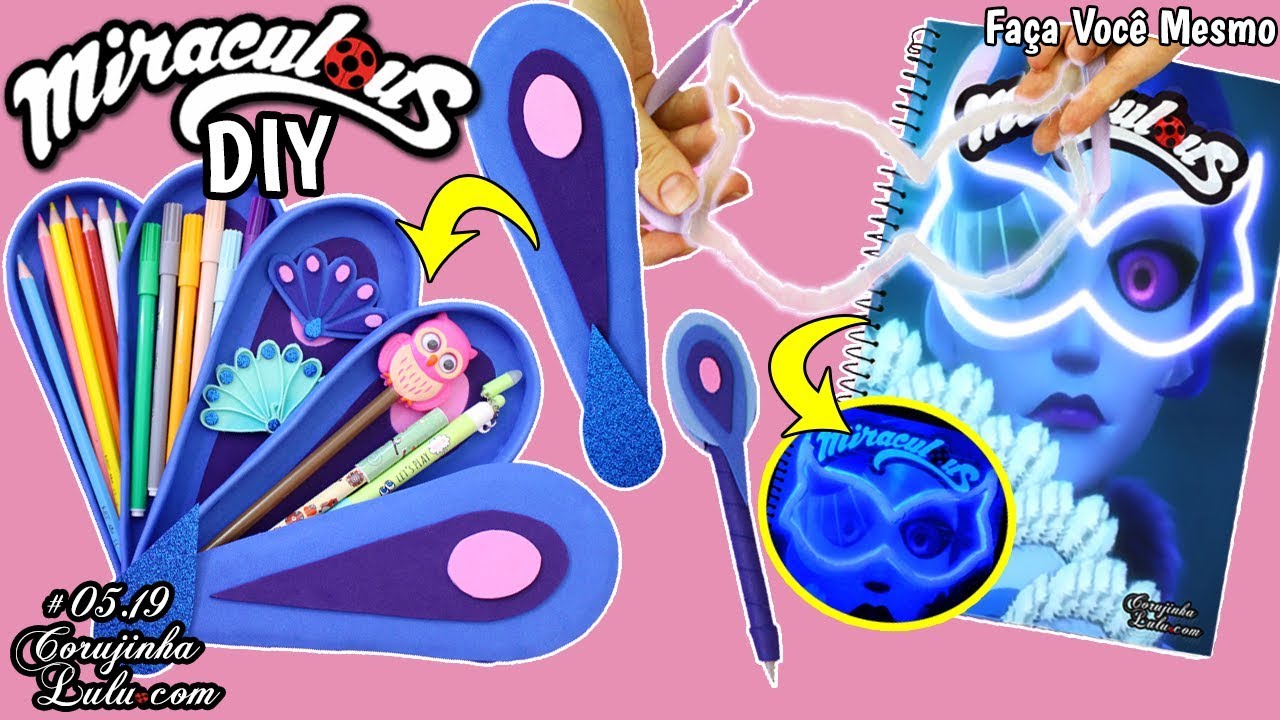Material Escolar Miraculous Ladybug 3 DIY Kit Pavão Mayura Caderno + Estojo + Caneta