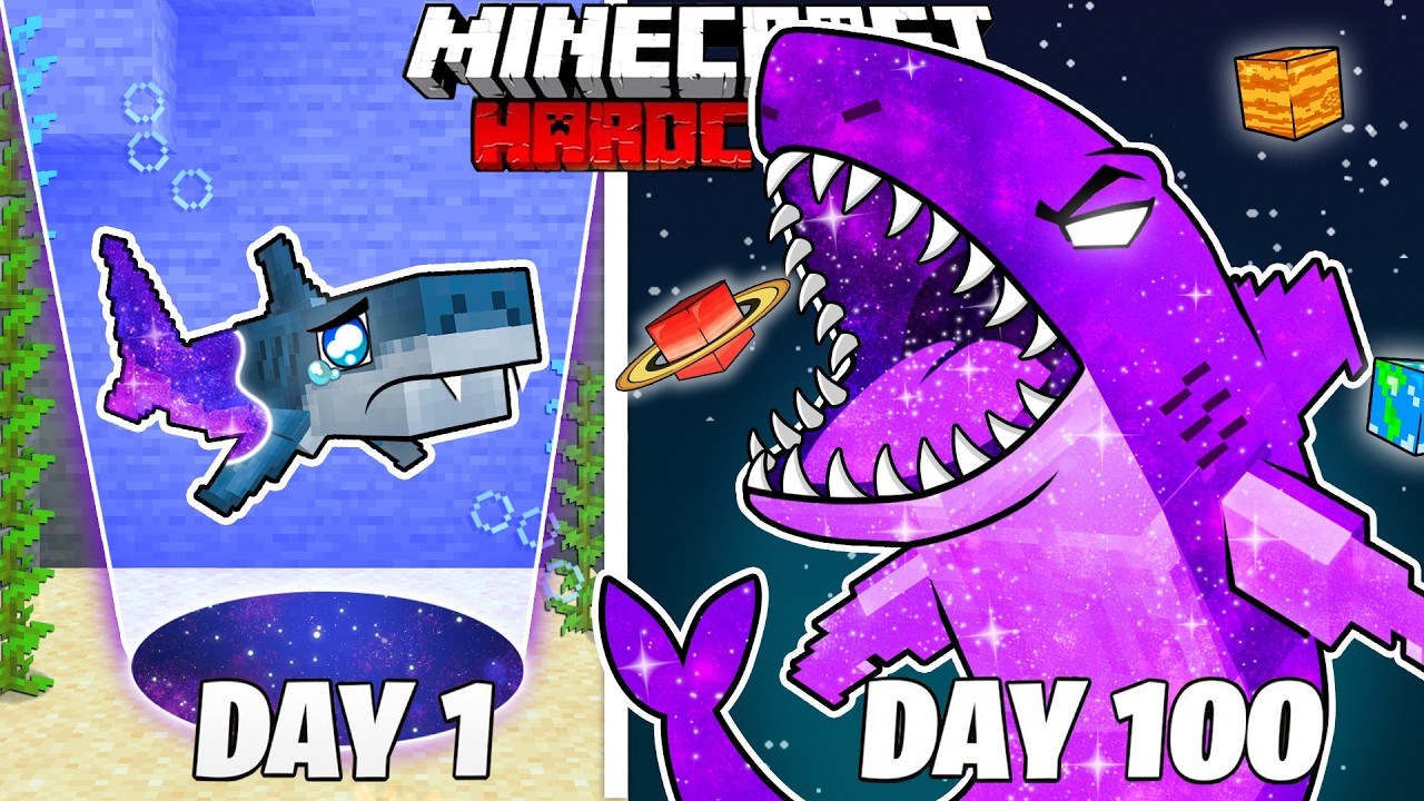 I Survived 100 Days as a COSMIC SHARK in HARDCORE Minecraft