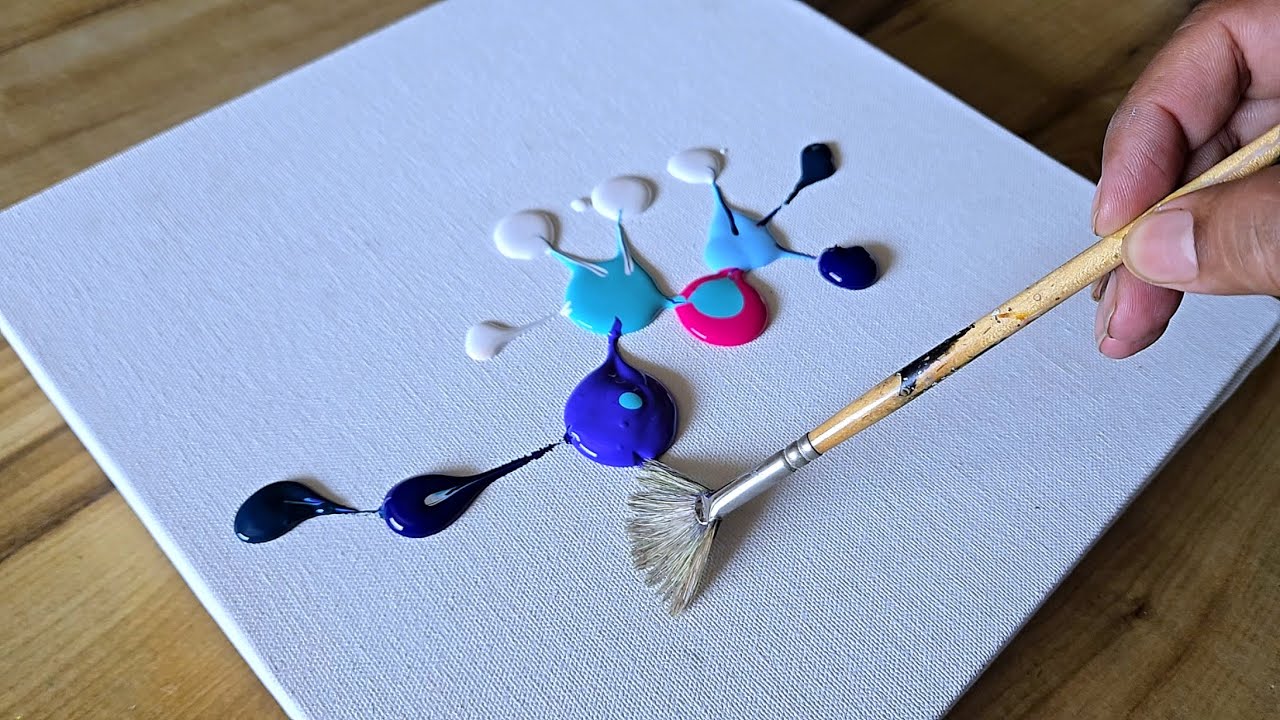 Acrylic Painting Technique / Abstract Landscape Painting / Fluid Acrylics & Hair Dryer