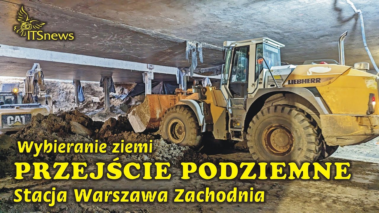 Stacja Warszawa Zachodnia. Przejście podziemne. Wybieranie ziemi podstropowo.