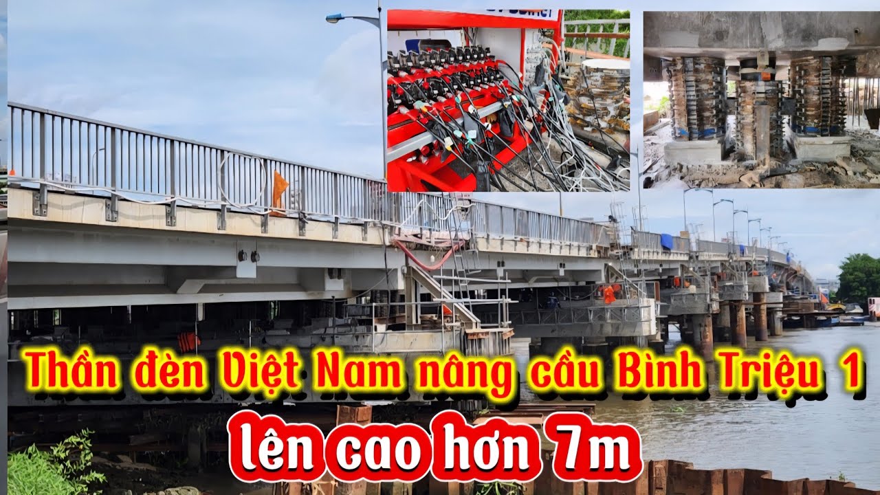 Kỹ sư Việt Nam dùng 106 kích thủy lực nâng cầu Bình Triệu 1 nặm hơn 11.000 tấn lên cao hơn 7m 