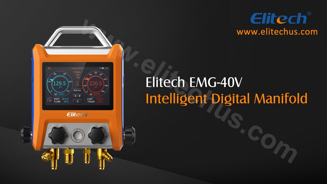 Elitech EMG-40V Intelligent 4 Valves Digital Manifold with 5&rdquo; Smart Touch Screen