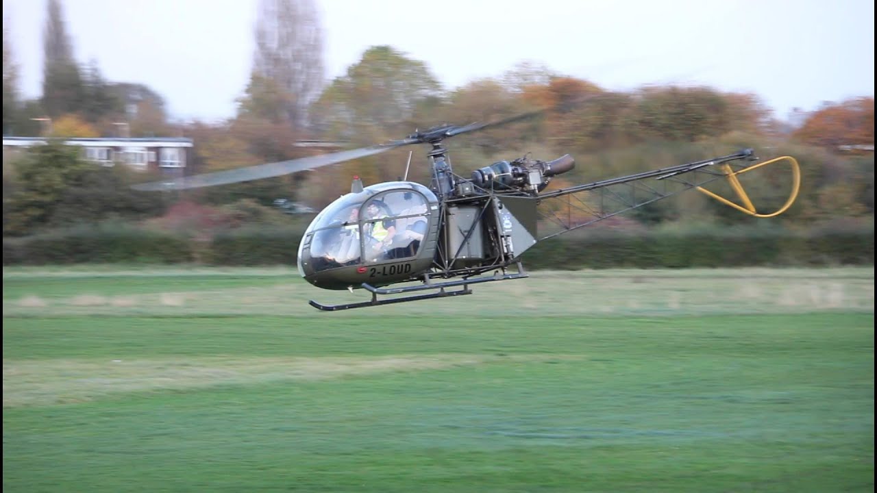 A&eacute;rospatiale SA 318C Alouette II Turbine Helicopter Startup and Takeoff