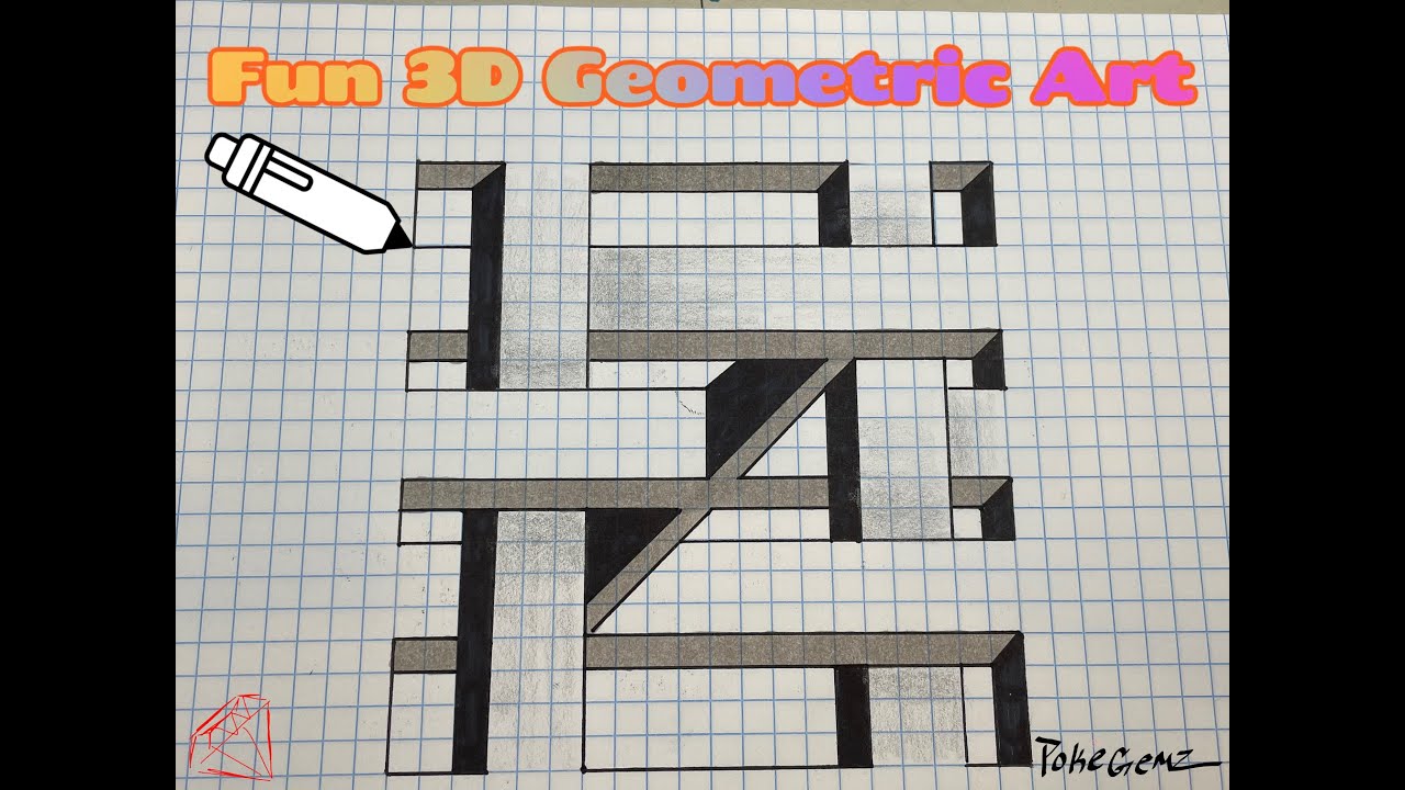 Drawing a 3D Geometric Optical Illusion on Graph paper - Easy Step by Step How to Instructions