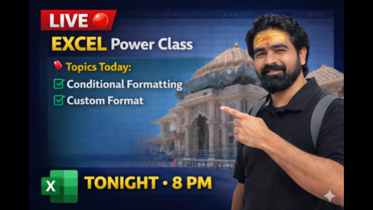 Excel LIVE 🔴 Conditional Formatting + Custom Format | Reporting Tips Class-3 Excel for Data Analyst