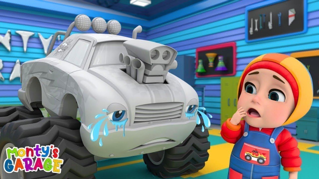 Monster Trucks Lost Colors | The Colors Song | Nursery Rhymes - Monty's Garage