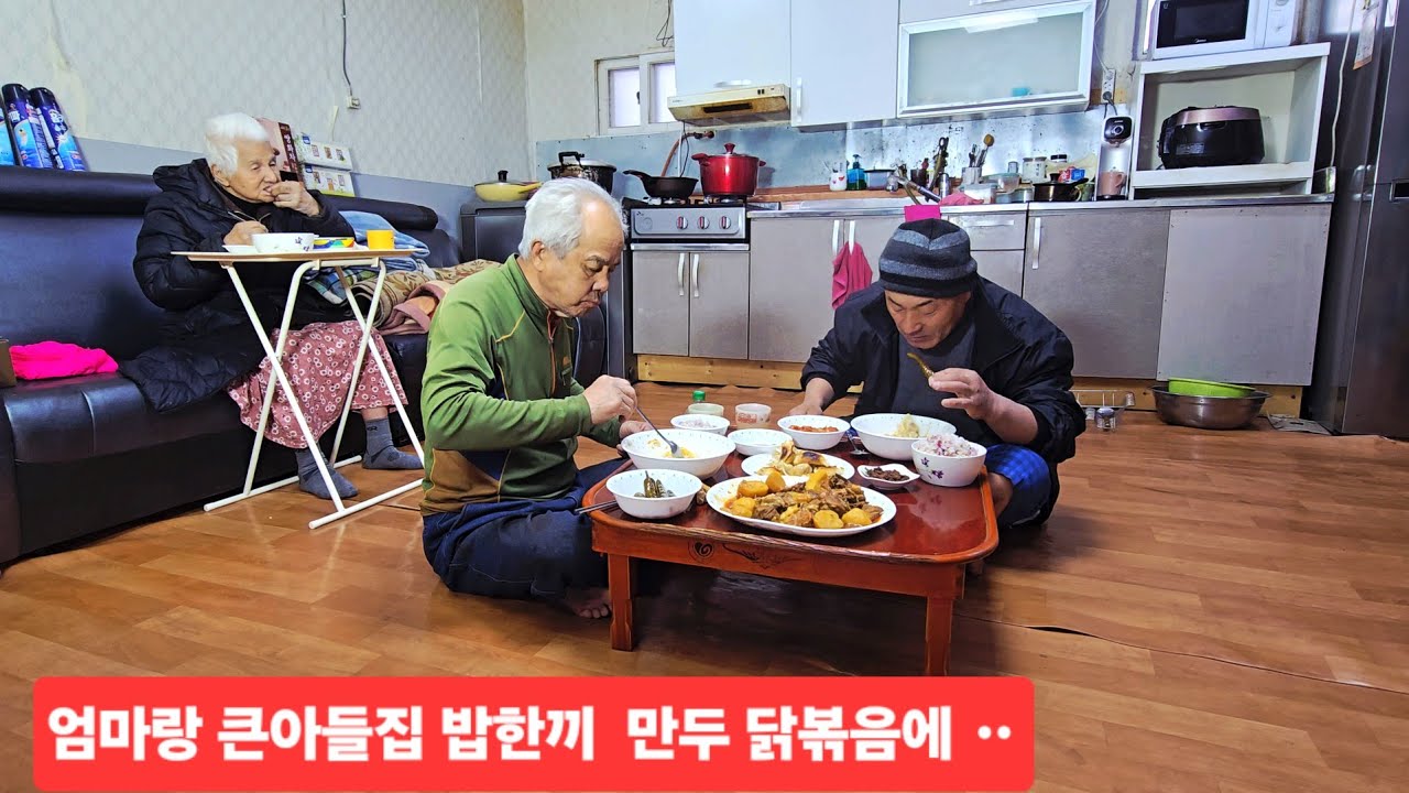 98세 엄마랑 형님과 밥한끼 닭볶음 군만두 밥맛이 꿀맛ᆢ