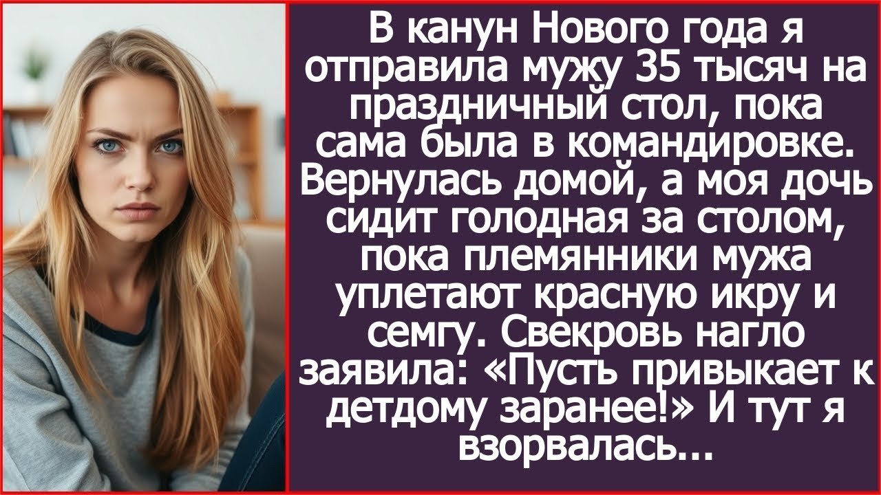 Перевела мужу 35 тысяч на Новый год. Вернулась и увидела как моя дочь голодает за пустым столом.