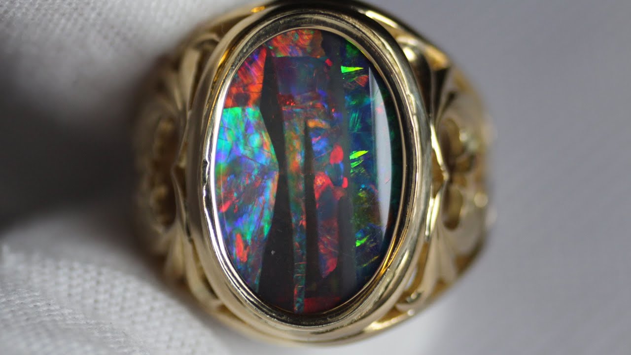 mens opal ring 18k yellow gold 6ct Australian boulder black theopaloutlet THEOPALOUTLET