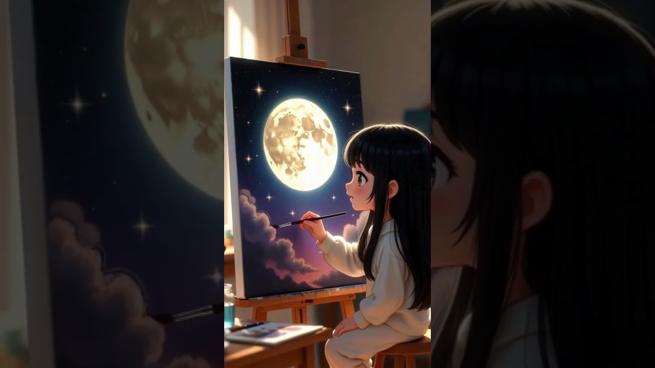 Girl Paints Sky, Moon & Stars | Relaxing Art Family Short