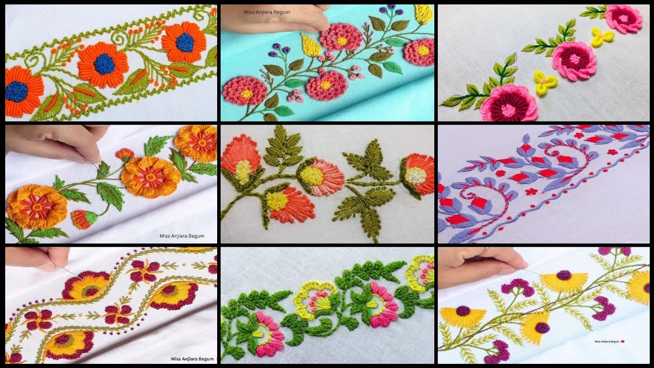 Hand Embroidery flower Border Designs Idea beautiful // Hand embriodery stitches design