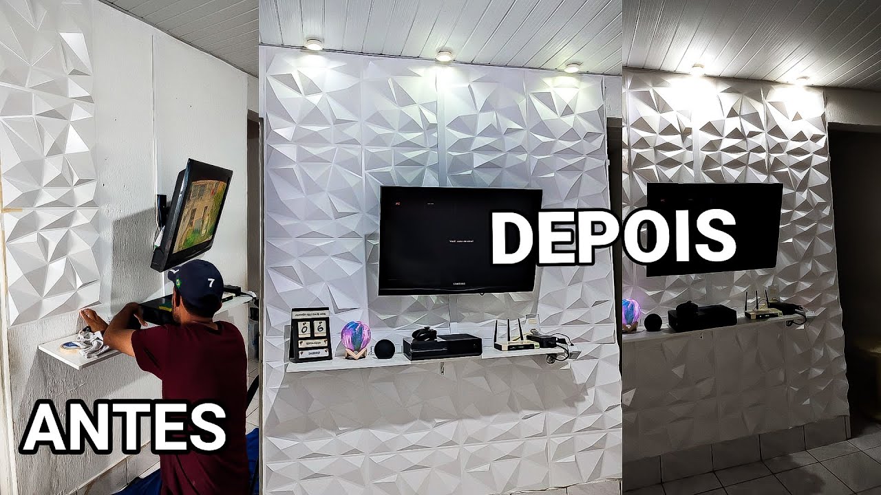 COLOCANDO PLACA 3D DIAMANTE DE PVC NA PAREDE DA SALA | FAÇA VOCÊ MESMO !