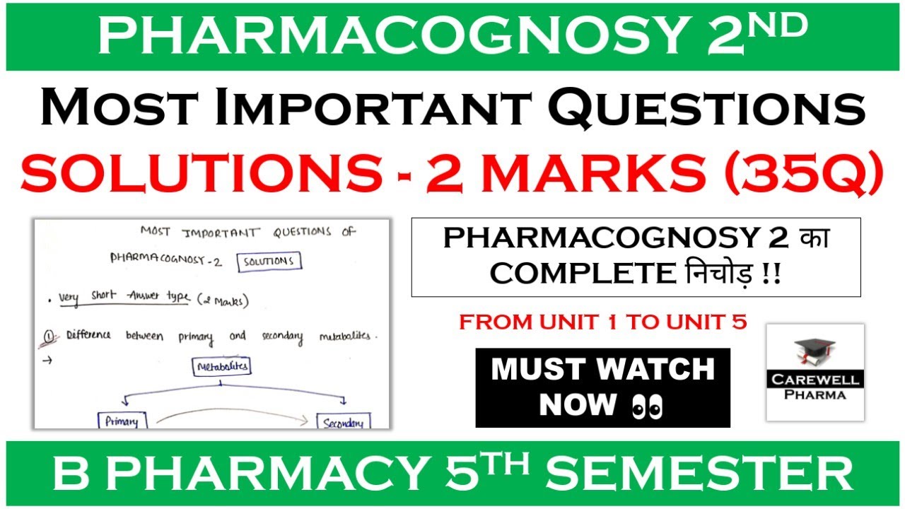 Solutions - 2 Marks (complete) || Pharmacognosy 5th sem important questions || Carewell Pharma