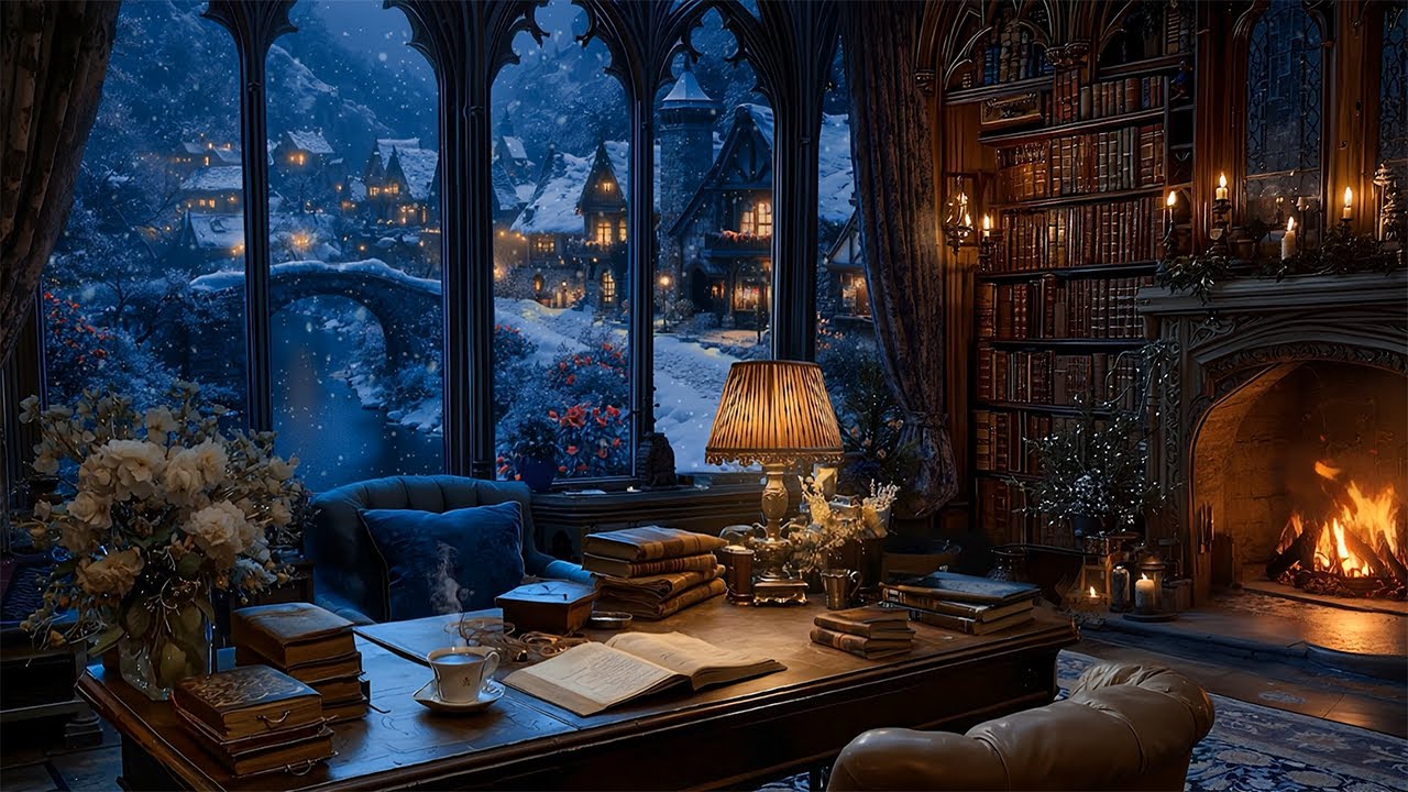 Silent Winter Reading Nook in Cozy Victorian Library❄️Gentle Piano & Violin | Dark Academia Playlist