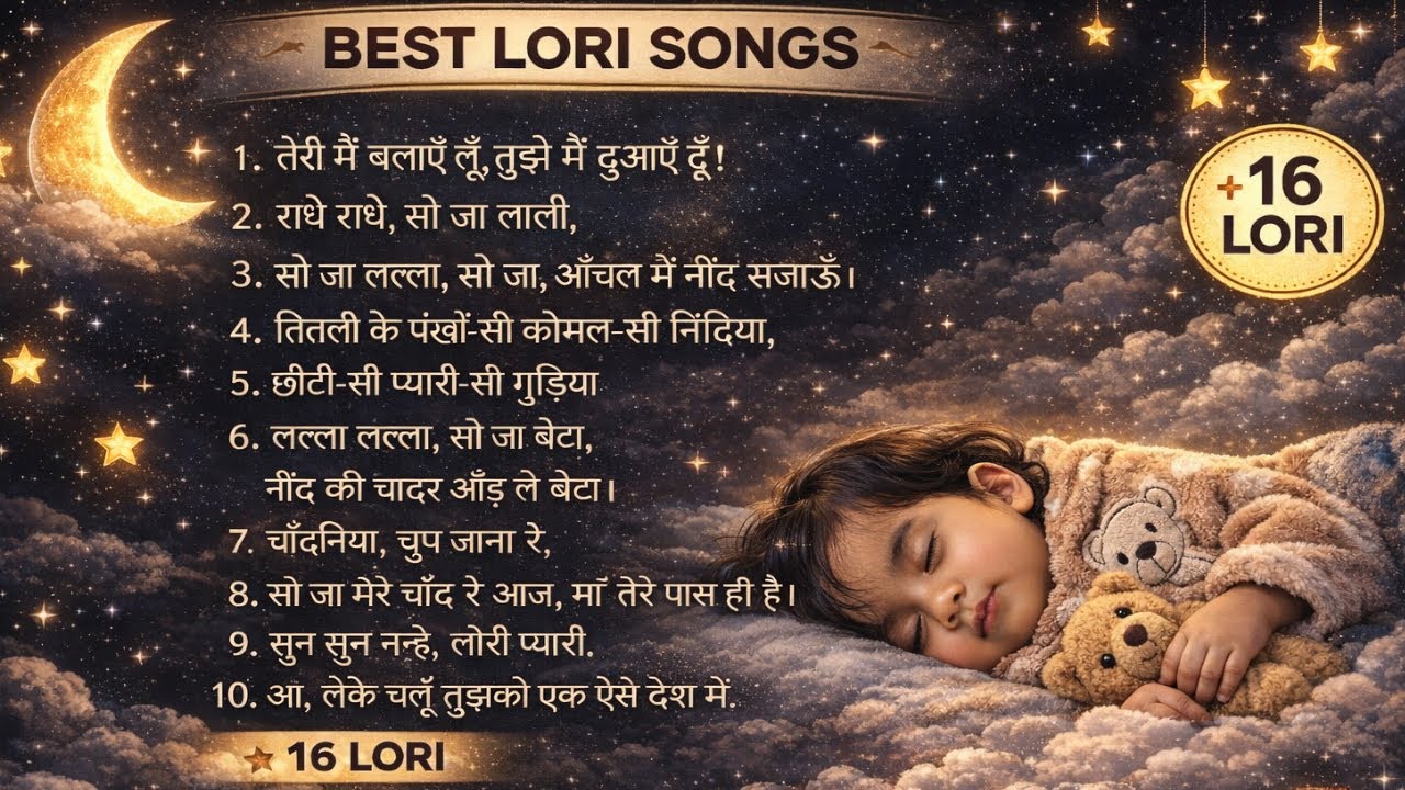 🌙 Black Night Baby Lullaby | 16 Best Hindi Lories | Baby Sleep Fast 😴