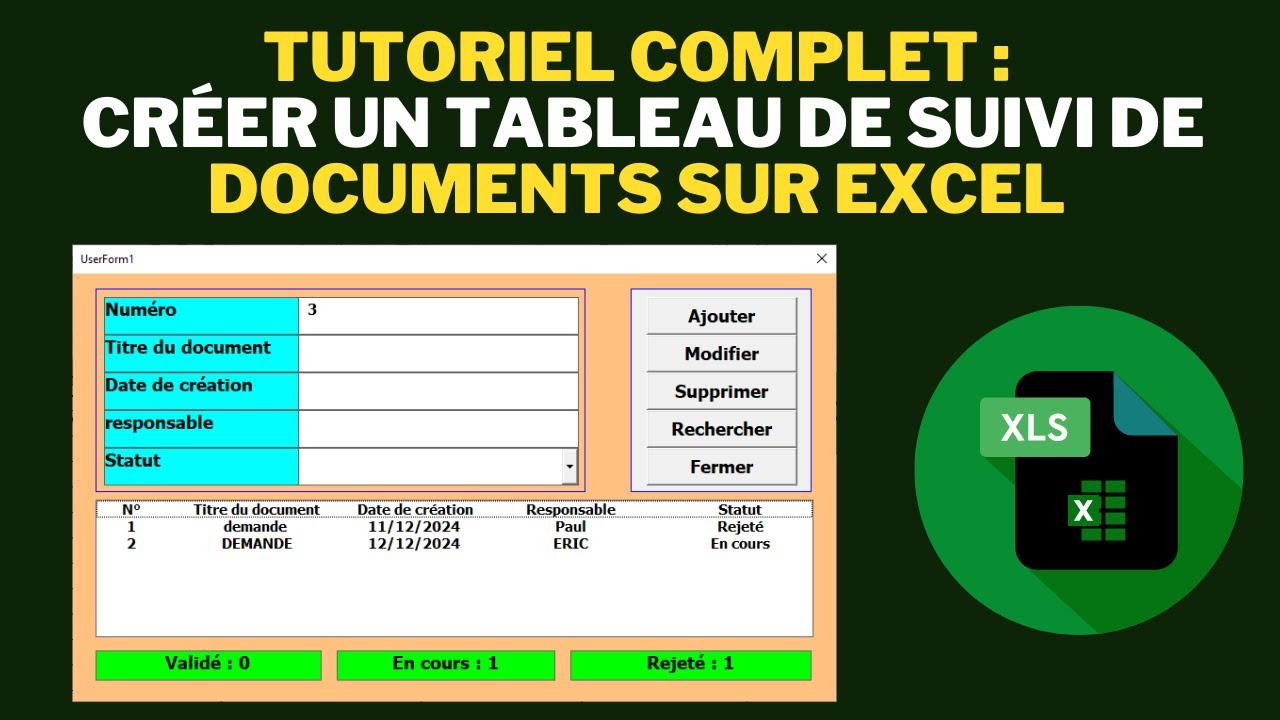 suivi des documents sur excel